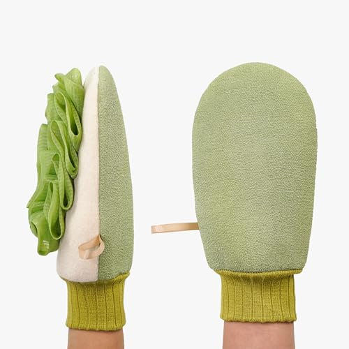 Tiefer Peeling-Handschuh für die Dusche, doppelseitiger Peeling-Handschuh, Massage-Handschuhe für Zuhause, Spa, umweltfreundlicher Luffa-Schwamm, Entferner für abgestorbene Haut und Körperpeeling,