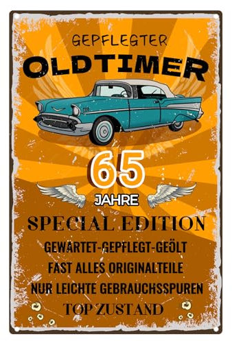 Blechschild 65 Schild Geburtstag, SCHILD 65 JAHRE KLASSIKER, Geschenke für den 65 Geburtstag Mann Lustiges Geburtstagsschild 65, Geschenkidee zum 65. Jahrestag - Vintage Metallschild 20x30 cm