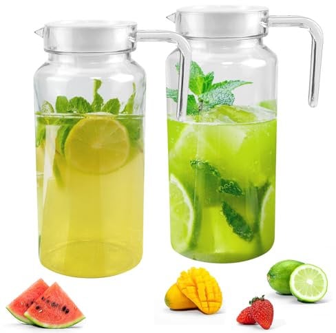 ADERTOS 2 Brocche per Acqua da 1.25 Litro, Caraffa Acqua in Acrilico Infrangibile, Brocca Acqua da Tavola con Tappo, Brocche in Plastica per Acqua Succhi di Latte Tè Freddo, Limonata (Senza BPA)
