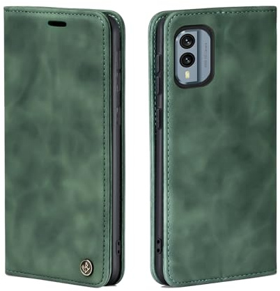 LBH Handyhülle für Nokia X30 5G in Grün mit Karten- und Geldfach Smartphone Hülle mit Standfunktion Flip Case Schutzhülle Magnetverschluss Vintage