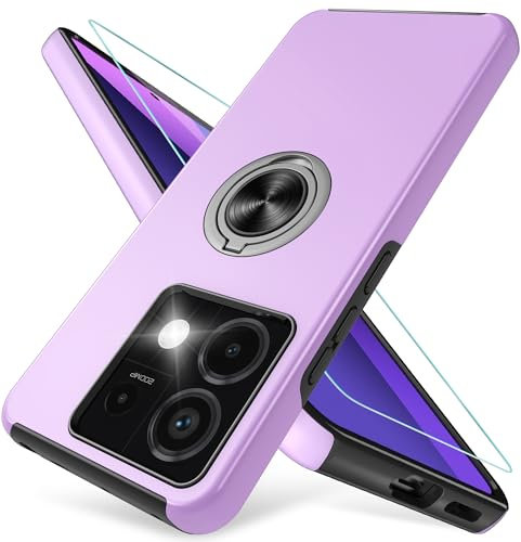 Pilaru Compatible con Xiaomi Redmi Note 13 Pro, funda protectora integrada con soporte giratorio de 360°, fuerte resistencia a los golpes - Violeta