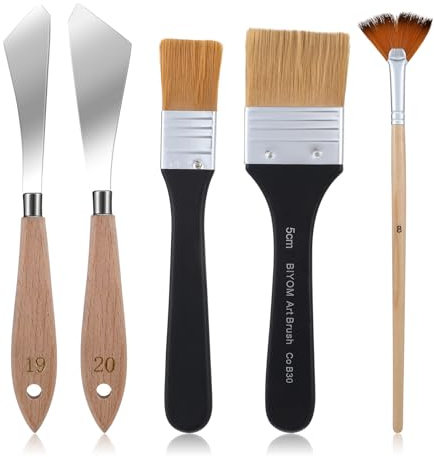 Dimeho 5-teiliges Malmesser-Set, Hintergrundmixer, Flachpinsel und Fächerpinsel, Künstler-Palettenmesser aus Edelstahl, 5 cm und 2,5 cm Landschaftspinsel für Leinwand Acryl Ölgemälde