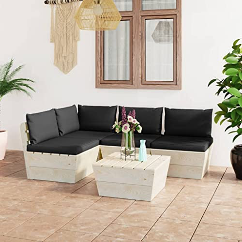LIANGDONFC gartentisch mit stühlen、bistrotisch5-tlg. Garten-Sofagarnitur aus Paletten mit Kissen FichtenholzIdeal für Terrassen, Gärten