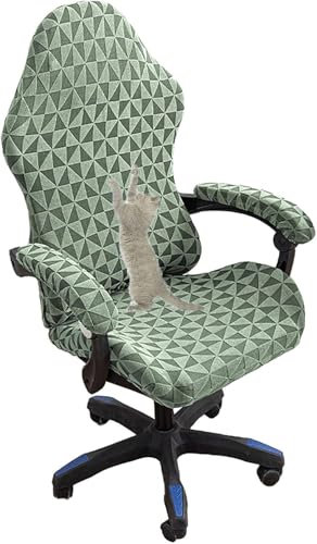 YOPOIY Stretch Gaming Chair Cover Cat Scratch Proof, Computer Chair Slipcover with Armchair Covers Soft Removable Game Chair Cover (Green,one size)