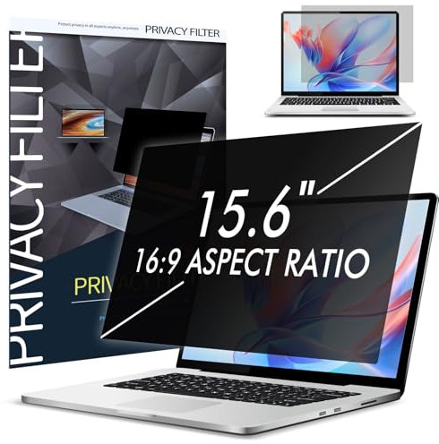 15.6 Inch Privacy Filter for Laptop 16:9 Aspect Ratio, SOPPY Anti-Glare Privacy Screen Protector, Anti Blue Light, Removable Privacy Film Privacy Screen for 15.6 Hp/Dell/Acer/Lenovo/ThinkPad/Asus