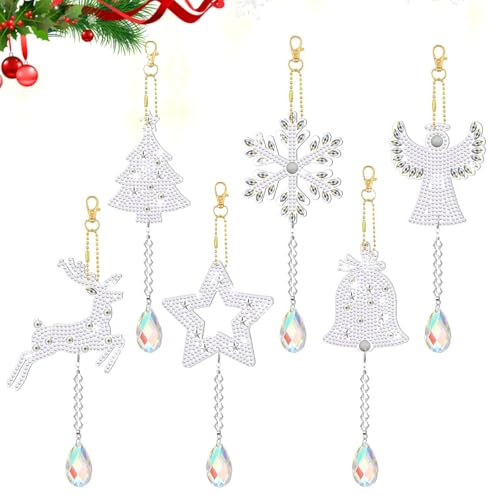 Ellxen 6 Weihnachten Diamond Painting Weihnachten,5D Diamond Painting Weihnachtsanhänger Set von,Perfektes DIY Geschenk für Kinder Erwachsene, für Weihnachtsbäume, Fenster Wänd Dekoration