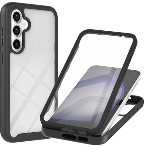 Sawiqpd for Samsung Galaxy S24 FE 5G Case with Built-in Screen Protector, 360 Full Body Protective Cover Anti-Scratch Shockproof Slim Silicone Bumper Clear Phone Case for Samsung S24 FE, Black