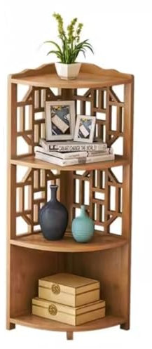 MCLIUJIA Eckregal Standregal Bambus-Eck-Bücherregal, Ausstellungsregal, Eck-Bücherregal, Pflanzenständer Für Schlafzimmer, Wohnzimmer Eckregal Stehend(4 Tier)