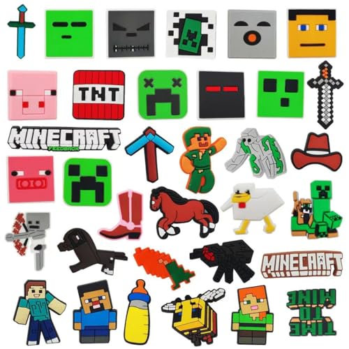 Yangsiw 35 Pcs Mine_craft Shoes Charm,Garden Shoes Cartoon Decoration Charms Pack for Girls Boys and Adult,Bracelet Wristband Charms Party Gifts