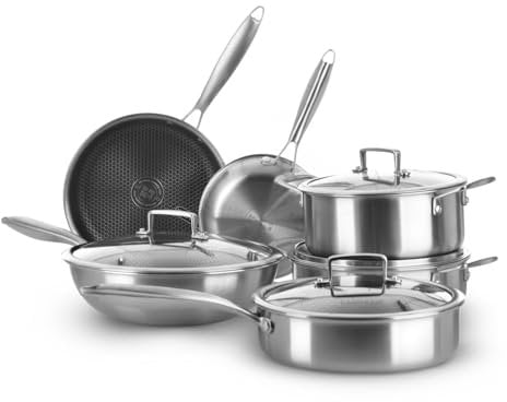 KASANOVA Batteria pentole Tri-ply, Set pentole e padelle in acciaio inox triplo strato, Pentole antiaderenti induzione e tutti i piani cottura, forno fino a 220 °C (10 pezzi)