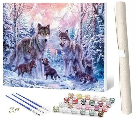 WMZPOY Malen Nach Zahlen Erwachsene Anfänger Tier Wolf 1 DIY Handgemalt Ölgemälde Kits auf Leinwand mit Pinseln Acrylpigment Deko Painting by Numbers 40 * 50