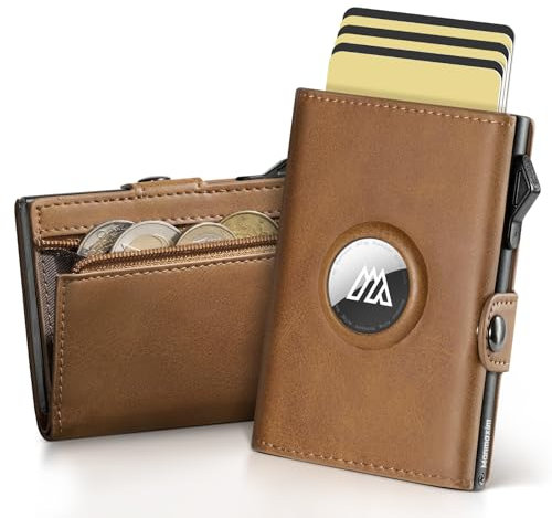 Manmaxim Portemonnaie Herren Airtag, Slim Geldbeutel Herren Apple Air Tag Wallet, Pop-up Karten Portmonee Herren für 12 Karten, Kompakt Geldbörse Smart Wallet for Men mit RFID Schutz & Münzfach, Braun