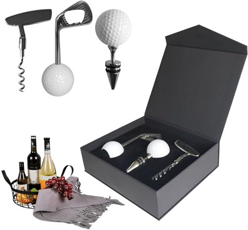 Tire-Bouchon, Lot de 3 Ouvre-Bouteilles Décapsuleur En Forme de Balle de Golf En Alliage de Zinc Coffret Cadeau de Golf Ouvre-Bouteille Manuel Pour Mariages Anniversaires Et Dégustations de Vin