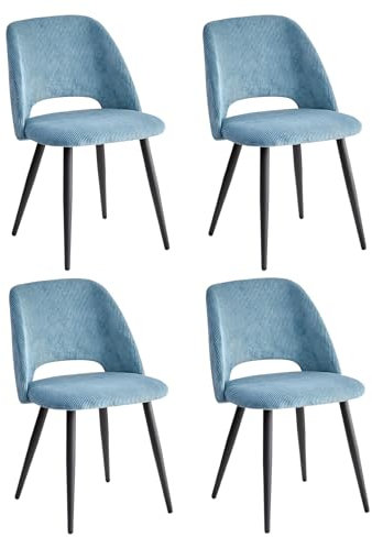 JZGORC 4er-Set Esszimmerstuhl, Küchenstuhl mit Cordstreifen, Gepolsterter Stuhl mit Hohlrückendesign, Geeignet für Esszimmer, Wohnzimmer, Küche, Schlafzimmer – Blau