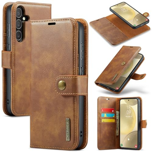 DG.MING 2 in 1 Abnehmbar Magnet Leder Brieftasche Hülle für Samsung Galaxy A55 5G,Flip Cover mit 3 Kartenfächern,1 Versteckter Geldschlitz,Flip Ständer und Stoßfest Handyhülle(Braun)
