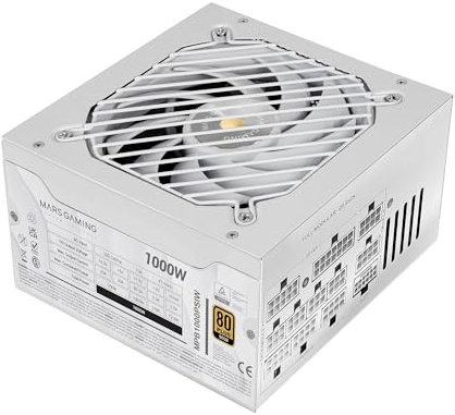 Mars Gaming MPB1000PSI, Fuente Alimentación Full Modular ATX 1000W, 10 Años Seguridad, 80Plus Gold 90%, Ventilador SI 14cm, Tecnología AI2-RPM, DC-DC, SMD, ATX 3.1 y PCIe 5.1, Conector 12V 2x6, Blanco