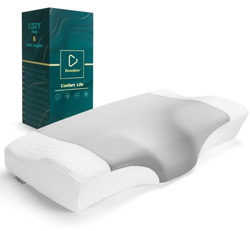 Ecosafeter Cuscino Cervicale Ortopedico - Cuscino ergonomico per dormire in memory foam ad alta densità- per Dormire di Lato, Supini e a Pancia in Giù - con Federa Sfoderabile e Lavabile
