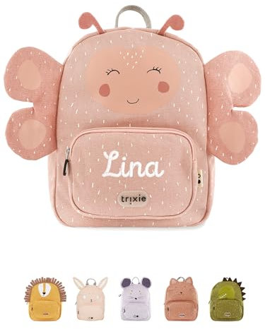 wunderwunsch TRIXIE Kindergartenrucksack, Rucksack für Sportunterricht Schule und Kindergarten, Hort und Krippe, personalisiert mit deinem Wunschnamen (Schmetterling, Groß (7,5 Liter))