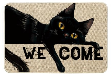 Artoid Mode Katze Welcome Halloween Fußmatte, Saisonale Dekoration Küche Teppich Bodenmatte für Innen Außen Dekor 40x60 cm