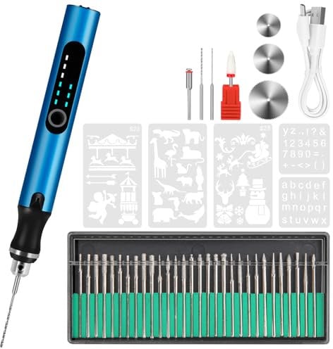 Electric Engraving Pen with 37 Bits, USB Rechargeable Cordless Engraving Machine, Portable DIY Rotary Engraver for Jewelry Wood Glass Stone Carving (Blue)