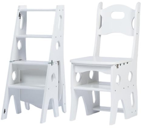 GXXINGIN Silla de Biblioteca Plegable de Madera 3 en 1, Taburete y Escalera Multifuncional para Uso doméstico y Exterior, diseño Compacto, Taburete de Doble propósito.