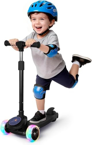 Nattork Roller Kinder Scooter, 3 Räder Kinderroller mit 3 Höhenverstellbare Lenker, Lenkung durch Neigen und Breites Rutschfestes Deck, für Jungen und Mädchen ab 2 Jahren