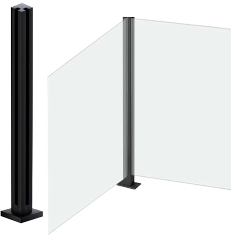 Ringhiera In Vetro Per Impieghi Gravosi, Montante In Acciaio Inossidabile 304 Con Base, Balaustra Per Balcone, Scala, Terrazza, Patio(Black-corner,75cm)