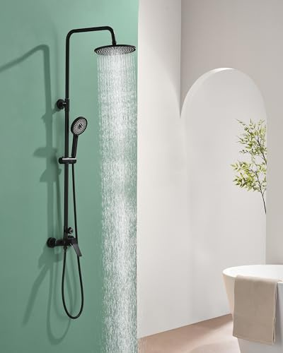 Baollansa Regndusch med armatur svart, duscharmatur komplett set med 23 cm regndusch, 3 stråltyper duschhuvud, duscharmatur komplett set, duschset, armatur, tillverkad av mässing enspaksblandare