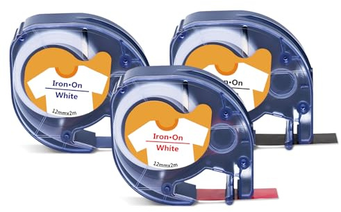 UNOKA Iron-on Fabric Labels Compatible with Dymo Letratag Colorful Tape | 18769 18773 18777 Clothing Iron Tape 1/2Inch x 6.5Feet for Dymo Letra Tag 100H 100T 200B 2000,Black/Blue/Red on White,3-Pack