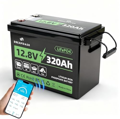 12V Batterie 320Ah LiFePO4 Akku Lithium mit Bluetooth 200A BMS | Lebensdauer > 6000 Zyklen bei 80 % Entladungstiefe, IP65, funktioniert von -10 ℃ bis 55 ℃, M8 Terminal, 25.3kg, 384*204*270mm