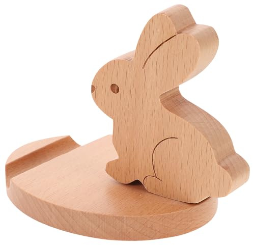 POPETPOP Wood Phone Stand Rabbit Phone Holder for Boys and Girls Desktop Cellphone Holder Wooden Mobile Tablet Stand Cute Bunny Design for Office and Classroom Use