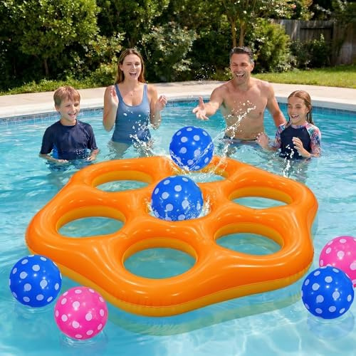 AEYAKA Juego Tres en Raya Hinchable para Piscina, Juego Flotante Grande con 6 Piezas, Juego de Agua para Niños y Adultos, Fiesta de Verano Exterior (Hexágono Amarillo y Naranja)