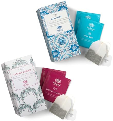 Whittard® | Thé blanc aux pétales de rose | Thé noir Earl Grey à la bergamote | Assortiment de thés - 2 x 25 sachets (2 x 50 g)