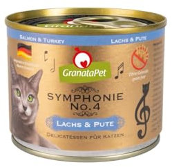 GranataPet Symphonie No. 4 Lachs & Pute, Katzenfutter ohne Getreide & Zuckerzusätze, Filet in natürlichem Gelee, delikates Nassfutter für Katzen, 6 x 200 g