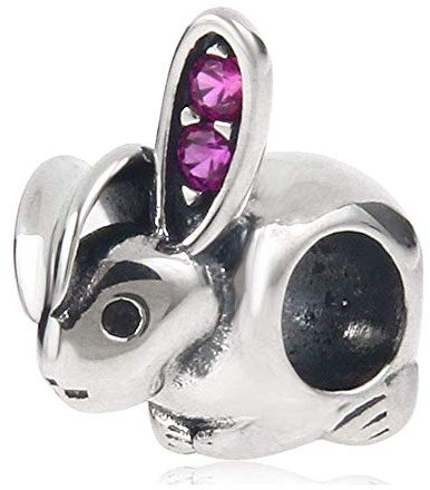 Breloque lapin porte-bonheur en argent sterling 925 pour animal de compagnie, anniversaire, Noël pour bracelet Pandora (C)