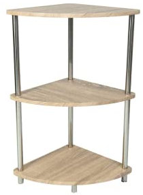 Saxony® Corner Shelf Unit 3 Tier Oak Finish Corner Shelving Storage Shelves Small Bookshelf Free Standing Stainless Steel Legs Living Room Decor Stylish Indoor Furniture