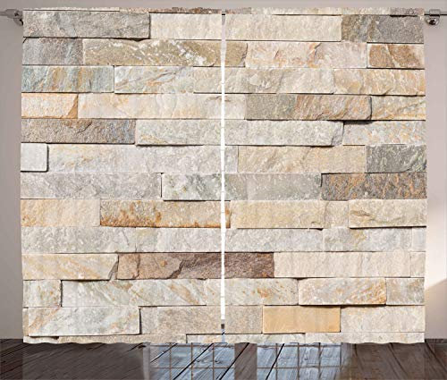ABAKUHAUS Elfenbein Rustikaler Gardine, Backsteinmauer-Stadt, Schlafzimmer Kräuselband Vorhang mit Schlaufen und Haken, 280 x 245 cm, Beige Creme
