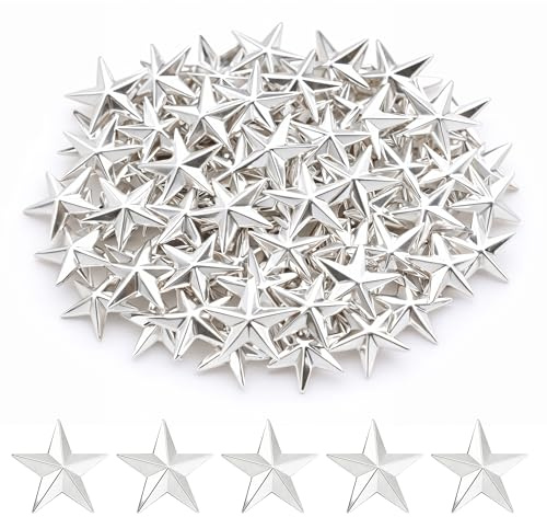 WedDecor Silver 28mm Nailhead Star Studs Hand Pressed Metal Punk Rivets for Leather craft, Goth & Accessories, Belt, Designer Clothes and DIY Decoration, 50pcs