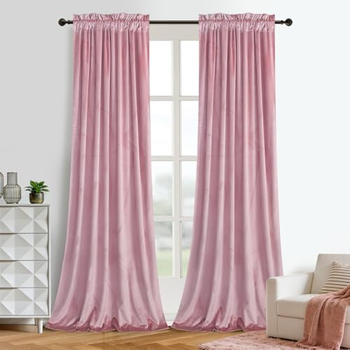 Roslyn Samtvorhänge für Stangen 52 Wx108 L (2 Panels) Blush Blickdicht | Vorhänge, Lichtstangen, wärmeisoliert, Fenstervorhänge-Set für Wohnzimmer/Schlafzimmer/Esszimmer