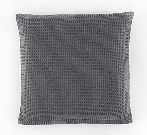 WOHNWOHL® Waffel Piqué Kissenhülle (45x45 cm) • Kissenbezug aus 100% Baumwolle • Sofakissenbezug • Waffelpique Dekokissenhülle • Couchkissen Hülle • Farbe: Grau