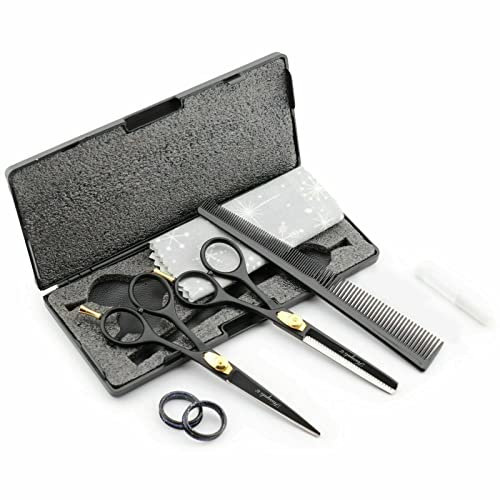 Haryali London Friseurscheren-Set, professionell, Scheren mit verstellbarer Schraube, texturieren, ausdünnen der Haare, 15,2 cm, Schwarz, in Präsentationsetui