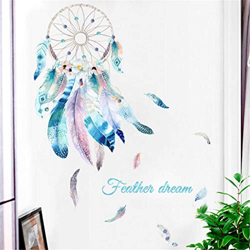 Wandaufkleber DIY Wandtattoo Kinderzimmer Traumfänger Feder Aufkleber Wandsticker für Mädchen Wohnzimmer Schlafzimmer Deko (A)