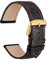 WOCCI 20mm Uhrenarmband Leder für Damen und Herren, Geprägtes Alligator, Goldene Schnalle (Schwarz mit Roten Nähten)