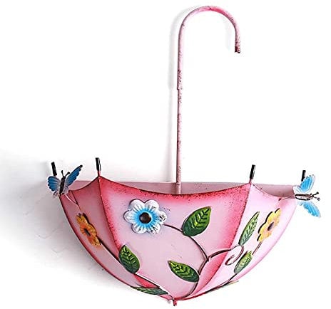 NICETOW Flower Plant Pots Creativity Iron Flower Pot Umbrella Hanging Basket Wall Mount Plant Pot Fashion Balcony Home Decor (Removable) Indoor Plant Pots (Color : Pink)