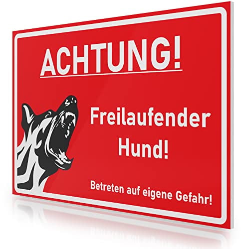 FLAGLY Warnschild Hund 30x20cm aus 3mm PVC Hartschaumplatte MADE IN GERMANY - stabiles Hinweisschild/Warnschild, wetterfest & UV-beständig
