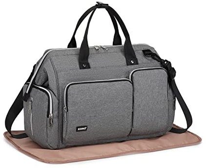 KONO Wickeltasche, Wickeltaschen mit Wickelauflage für Mama und Papa, Baby Reisetasche Messenger Tasche (Grau)