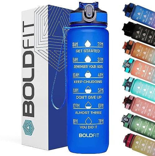 Boldfit Sipper Bottle for Adults - Water Bottle with Motivational Time Markers for Kids, School Boys, Girls, Sports Water Bottles for Gym with Measurement Shaker BPA Free Water Bottles 1 Litre - Blue