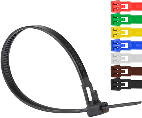 Safetytex Kabelbinder 7,6mm UV-beständig Polyamid 6.6 wiederlösbar wiederverwendbar wiederverschließbar 100 Stück (Schwarz,200mm)