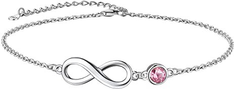 Suplight 925 Argent Sterling Infini Anklet pour Femme Chaîne de Pied d’Été Bijoux Octobre Pierres de Naissance Bracelets de Cheville