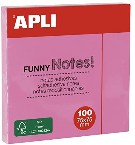 APLI 19082 - Note adesive FUNNY 75x75 mm - Blocco da 100 fogli colore rosa pastello